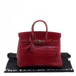 Hermes Rouge Garance Niloticus Crocodile Palladium Hardware Birkin 25 Bag