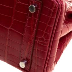 Hermes Rouge Garance Niloticus Crocodile Palladium Hardware Birkin 25 Bag