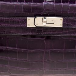 Pre Owned Hermes Amethyst Porosus Crocodile Kelly Cut Clutch