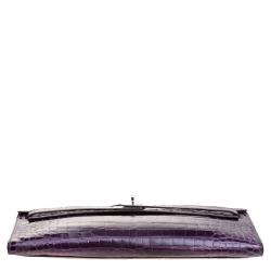 Pre Owned Hermes Amethyst Porosus Crocodile Kelly Cut Clutch