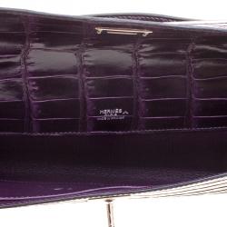 Pre Owned Hermes Amethyst Porosus Crocodile Kelly Cut Clutch