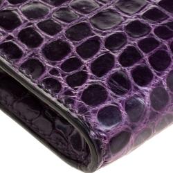 Pre Owned Hermes Amethyst Porosus Crocodile Kelly Cut Clutch
