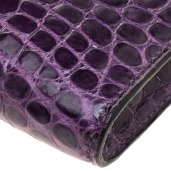 Pre Owned Hermes Amethyst Porosus Crocodile Kelly Cut Clutch