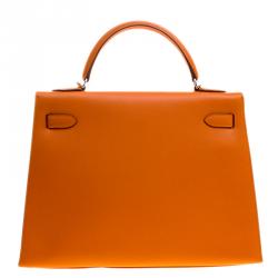 Pre Owned Hermes Orange Epsom Leather Palladium Hardware Kelly Sellier 32 Bag