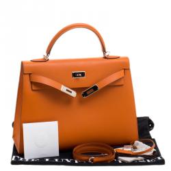 Pre Owned Hermes Orange Epsom Leather Palladium Hardware Kelly Sellier 32 Bag