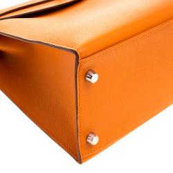 Pre Owned Hermes Orange Epsom Leather Palladium Hardware Kelly Sellier 32 Bag