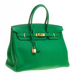 Hermes Bambou Clemence Leather Gold Hardware Birkin 35 Bag