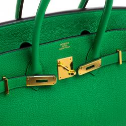 Hermes Bambou Clemence Leather Gold Hardware Birkin 35 Bag
