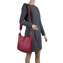 Pre Owned Hermes Rouge Garance Clemence Leather Evelyne III PM Bag
