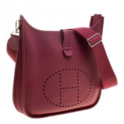 Pre Owned Hermes Rouge Garance Clemence Leather Evelyne III PM Bag