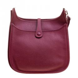 Pre Owned Hermes Rouge Garance Clemence Leather Evelyne III PM Bag