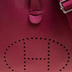 Pre Owned Hermes Rouge Garance Clemence Leather Evelyne III PM Bag