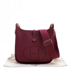 Pre Owned Hermes Rouge Garance Clemence Leather Evelyne III PM Bag