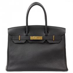 Hermes HAC Birkin Bag Noir Clemence with Gold Hardware 45 Black