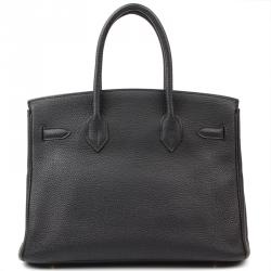 Hermes Noir Taurillon Clemence Leather Gold Hardware Birkin 30 Bag