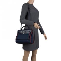 Pre Owned Hermes Black/Navy Blue Leather and Canvas Herbag Zip 31 Bag