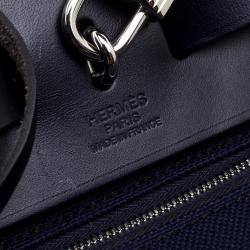 Pre Owned Hermes Black/Navy Blue Leather and Canvas Herbag Zip 31 Bag