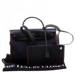 Pre Owned Hermes Black/Navy Blue Leather and Canvas Herbag Zip 31 Bag