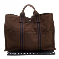 Hermes Brown Canvas Fourre Tout Tote