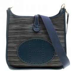 Hermes Blue Izmir Vibrato Multicolor Leather Evelyne I PM Bag