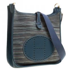 Hermes Blue Izmir Vibrato Multicolor Leather Evelyne I PM Bag