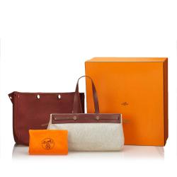 Hermes Beige/Brown Canvas Leather Herbag Cabas MM Bag
