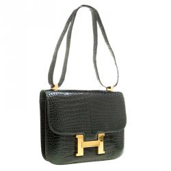 Pre Owned Hermes Dark Green Crocodile Vintage Constance 23 Bag