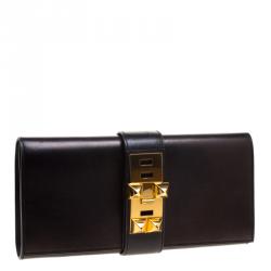 Pre Owned Hermes Metallic Black Box Leather Medor 29 Clutch