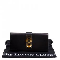 Pre Owned Hermes Metallic Black Box Leather Medor 29 Clutch