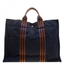 Pre Owned Hermes Navy Blue Canvas Fourre Tout Tote