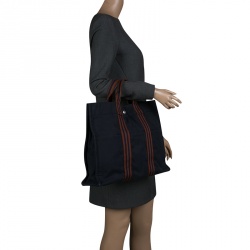 Pre Owned Hermes Navy Blue Canvas Fourre Tout Tote