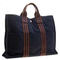 Pre Owned Hermes Navy Blue Canvas Fourre Tout Tote