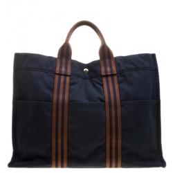 Pre Owned Hermes Navy Blue Canvas Fourre Tout Tote