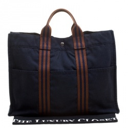 Pre Owned Hermes Navy Blue Canvas Fourre Tout Tote