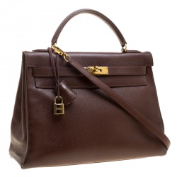 Pre Owned Hermes Brulee Veau Grain Lisse Leather Gold Hardware Kelly Retourne 32 Bag
