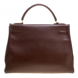 Pre Owned Hermes Brulee Veau Grain Lisse Leather Gold Hardware Kelly Retourne 32 Bag
