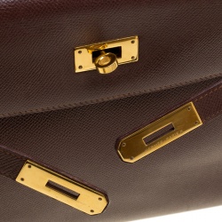 Pre Owned Hermes Brulee Veau Grain Lisse Leather Gold Hardware Kelly Retourne 32 Bag