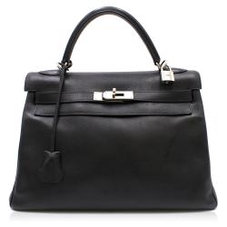 Pre Owned Hermes Noir Swift Leather Palladium Hardware Kelly Retourne 32 Bag