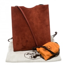 Pre Owned Hermes Dark Orange Suede Onimaitou Pochette PM Bag