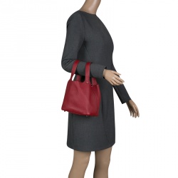 Pre Owned Hermes Rouge Garance Clemence Leather Picotin Lock PM Bag