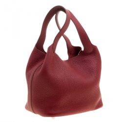 Pre Owned Hermes Rouge Garance Clemence Leather Picotin Lock PM Bag
