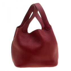 Pre Owned Hermes Rouge Garance Clemence Leather Picotin Lock PM Bag
