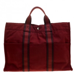 Pre Owned Hermes Red Canvas Fourre Tout Tote