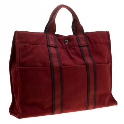 Pre Owned Hermes Red Canvas Fourre Tout Tote