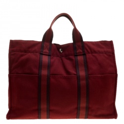 Pre Owned Hermes Red Canvas Fourre Tout Tote
