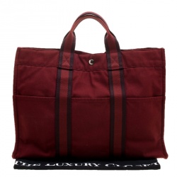 Pre Owned Hermes Red Canvas Fourre Tout Tote