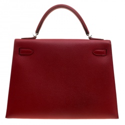 Pre Owned Hermes Rouge Garance Epsom Leather Palladium Hardware Kelly Sellier 32 Bag