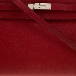 Pre Owned Hermes Rouge Garance Epsom Leather Palladium Hardware Kelly Sellier 32 Bag