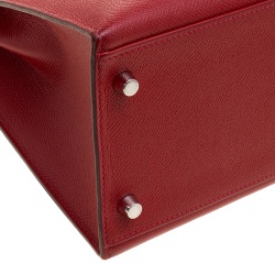 Pre Owned Hermes Rouge Garance Epsom Leather Palladium Hardware Kelly Sellier 32 Bag