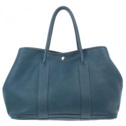 Pre Owned Hermes Blue Leather Garden Party Tote